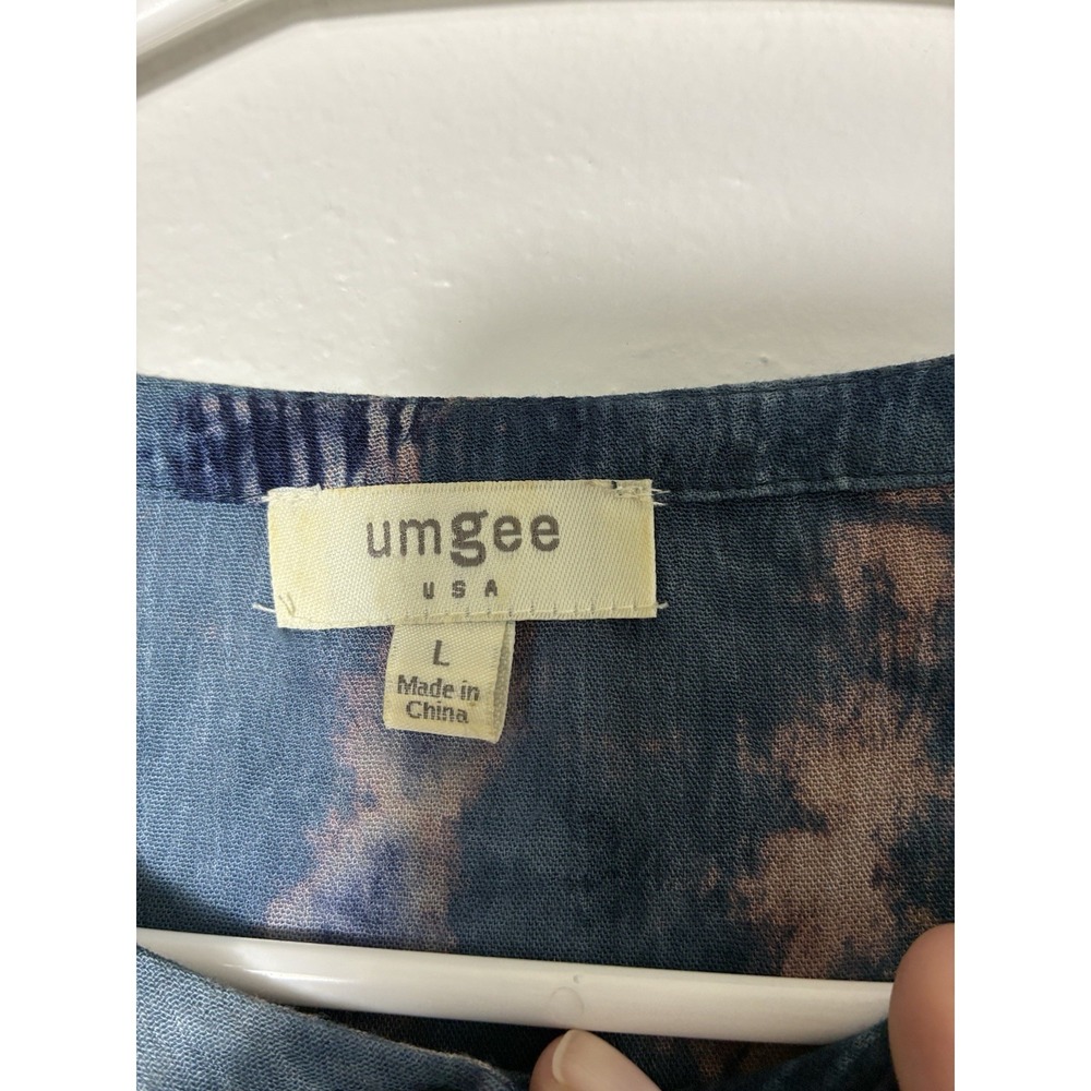 Umgee Tie-Dye Mini Dress With Bell Sleeves Sz Large Blue Boho Festival Flowy - Picture 3 of 9